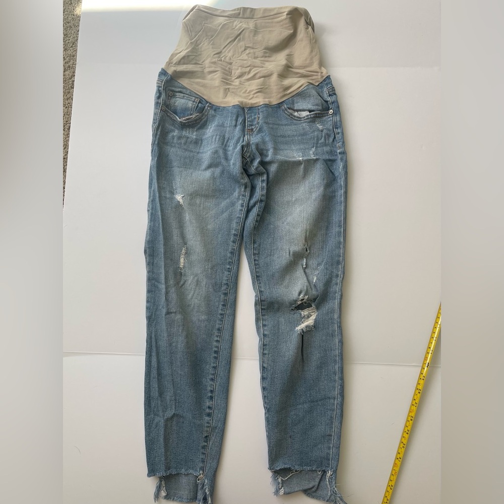 Indigo Blue Maternity Jeans Straight Fit Stretch Women's Small Distressed